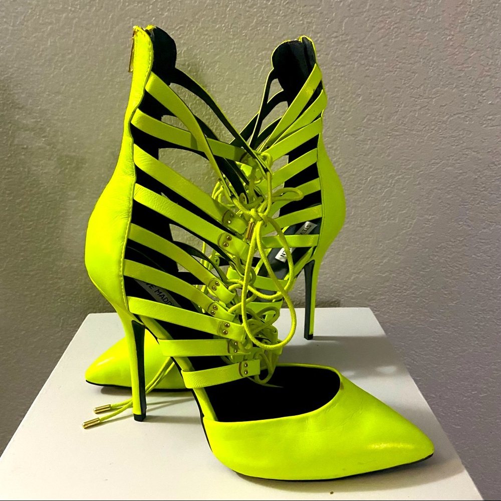 STEVE MADDEN- Lime Green 11M Zip-Up/ Lace-Up Gladiator High Heels